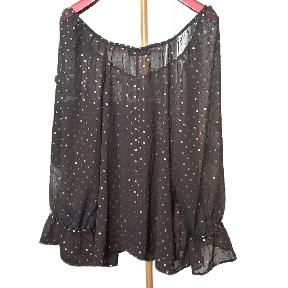 Lane Bryant | Black Sheer Gold Polka Dot Blouse - 22/24 - Picture 4 of 9